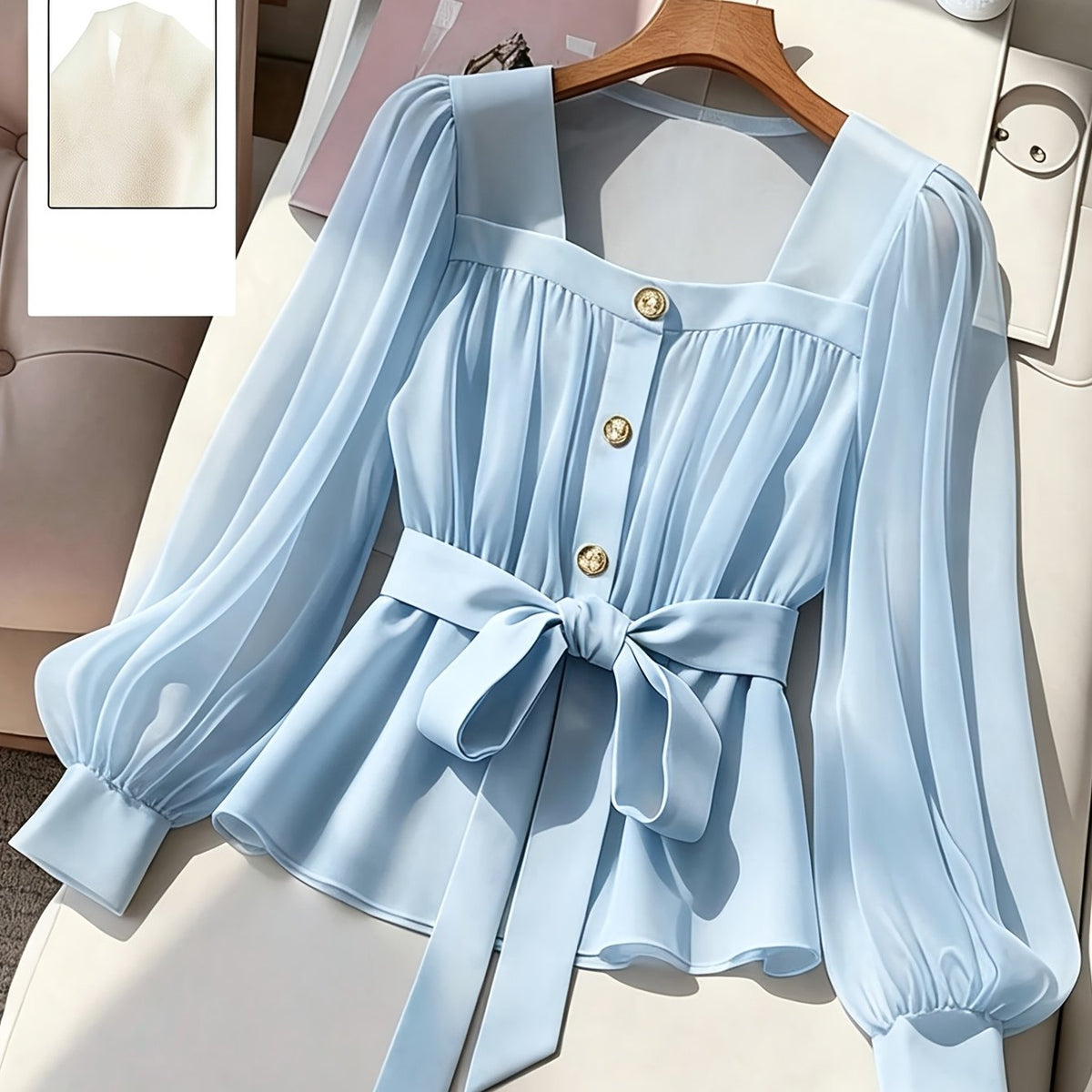 Top grande taille, ceinture assortie — composition : 97% Polyester, 3% Élasthanne Image
