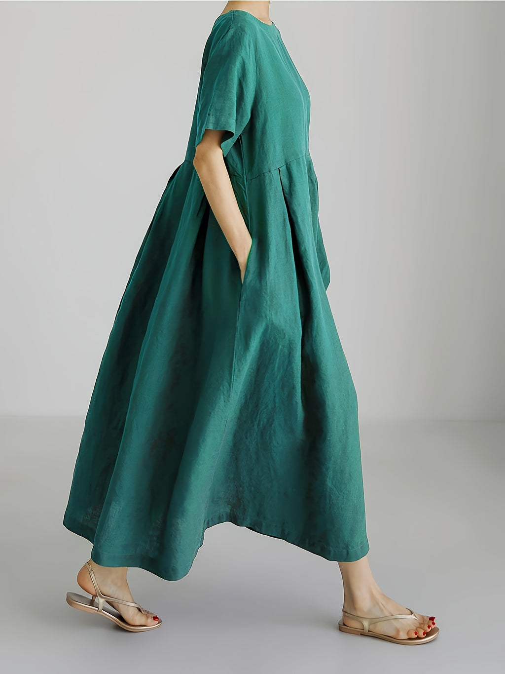 Robe maxi en lin grande taille, quinze coloris et poches