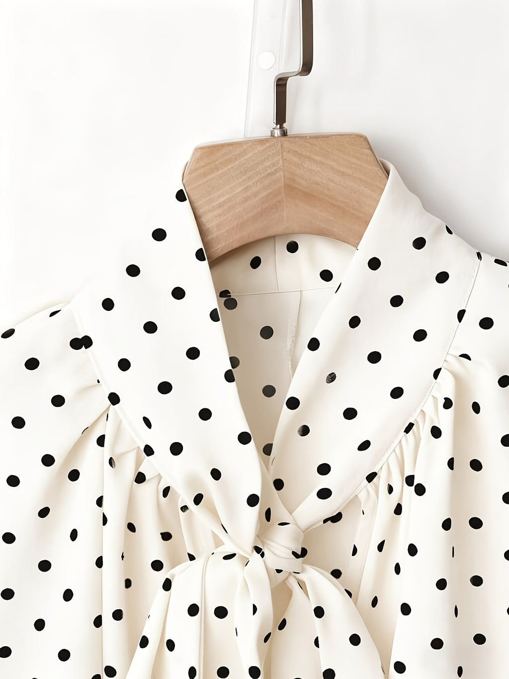 Blouse grande taille à pois, manches longues, détail du tissu