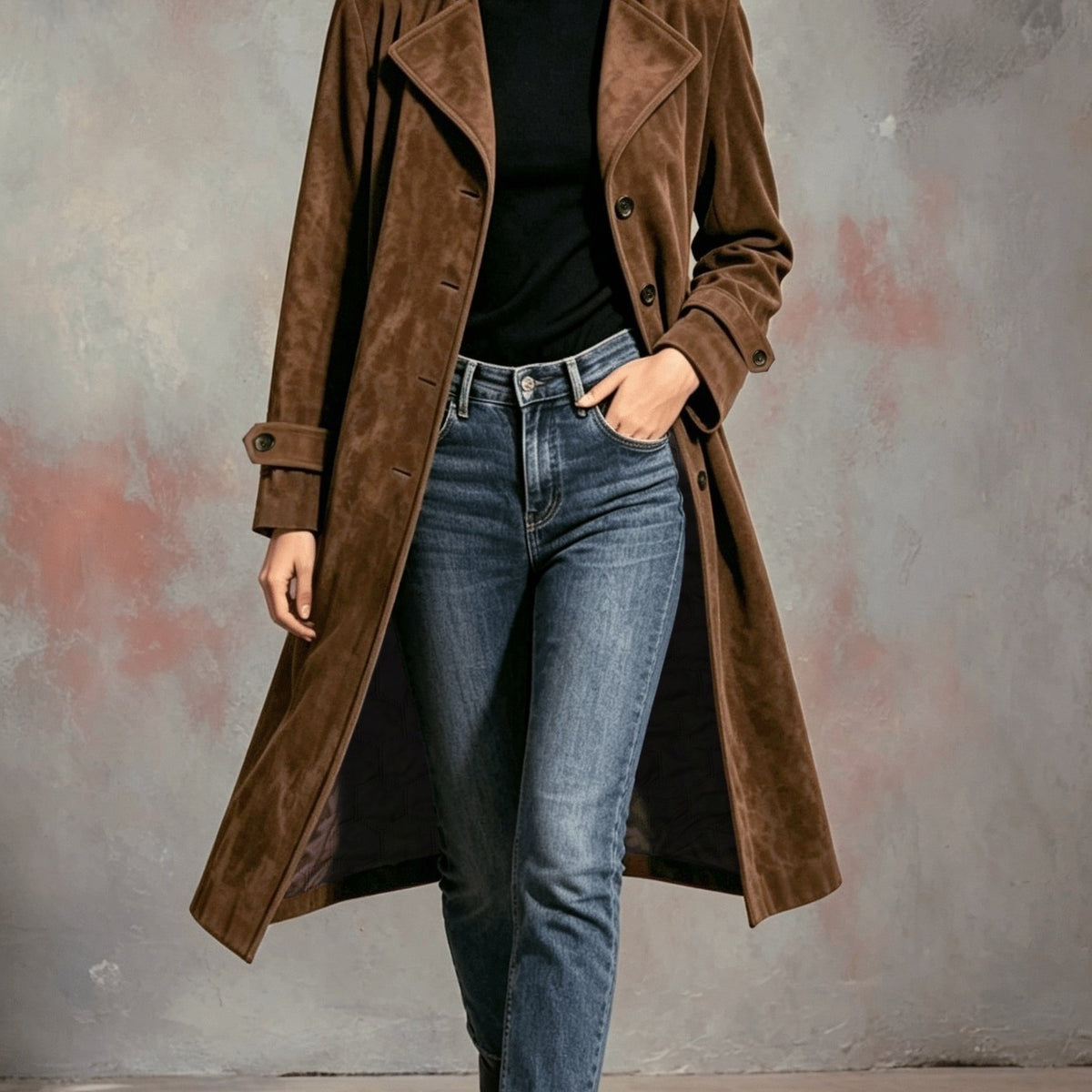 Manteau grande taille, poches pratiques, chaleur d'hiver, esprit trench — matière : polyester