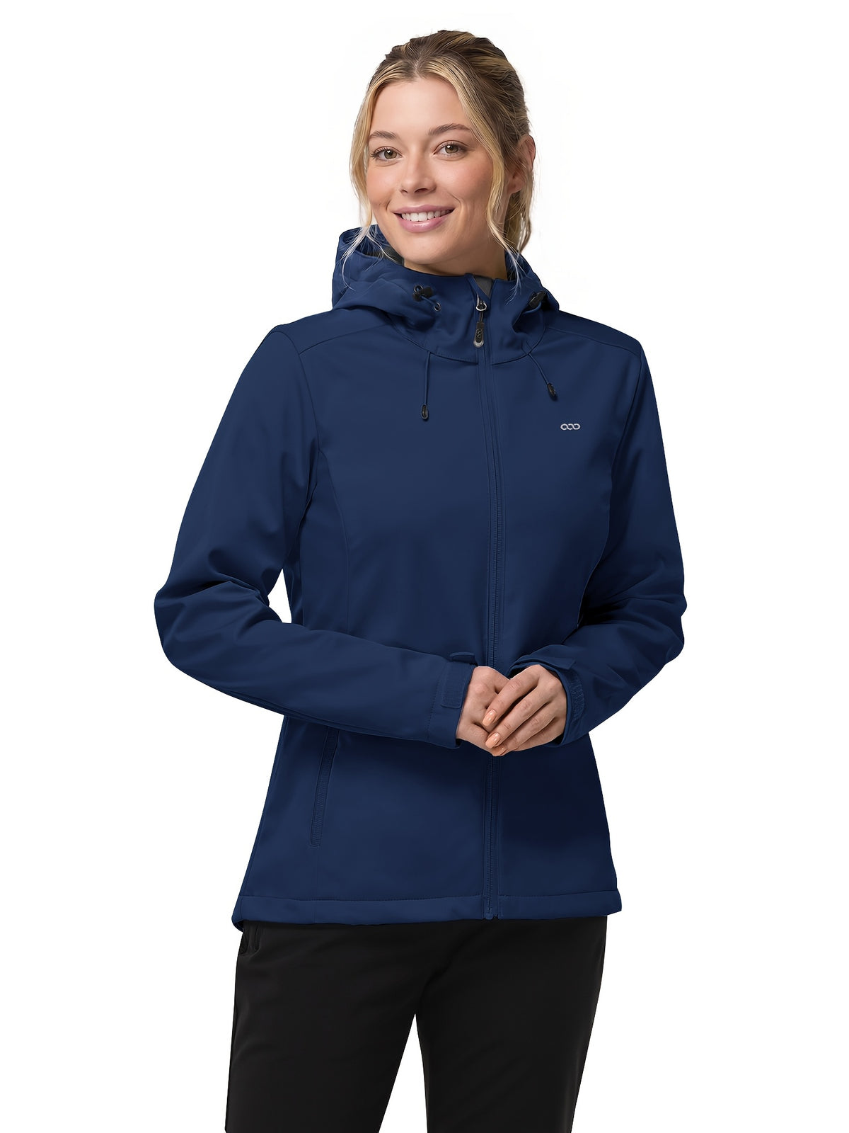 Veste grande taille, coupe ajustée, capuche, porté de face