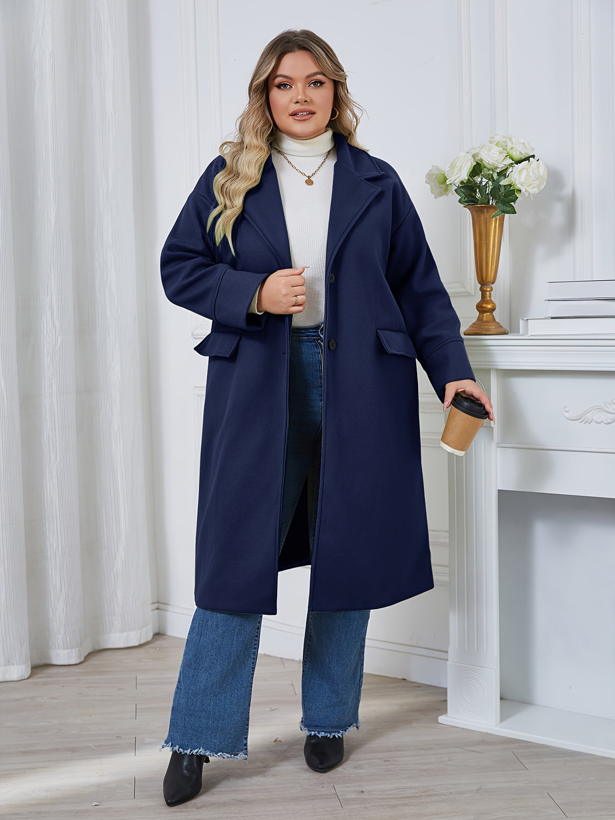 Manteau grande taille, coupe asymétrique, chaleur d'hiver, vu de dos