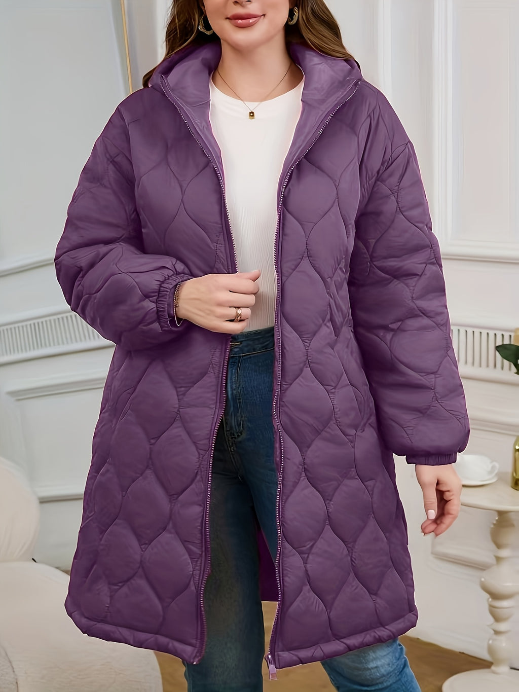 Veste grande taille à imprimé fleuri, coupe oversize, capuche, visuel produit