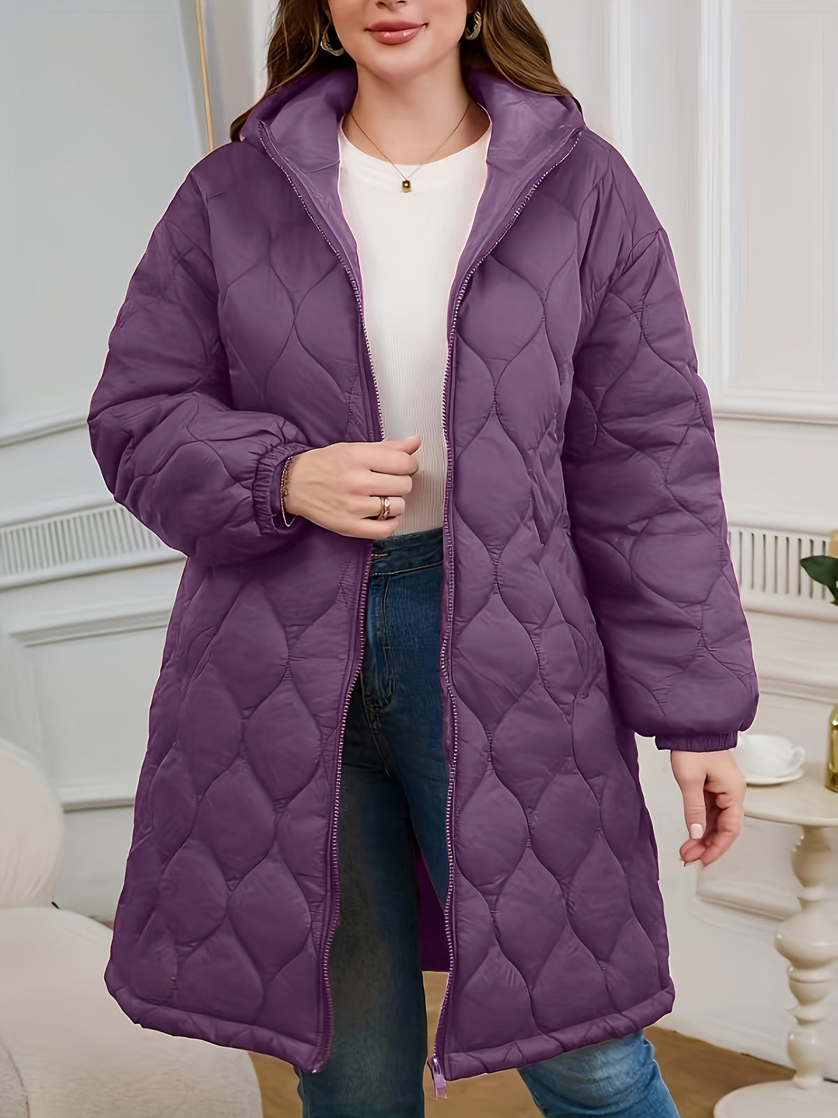 Veste grande taille à imprimé fleuri, coupe oversize, capuche, visuel produit