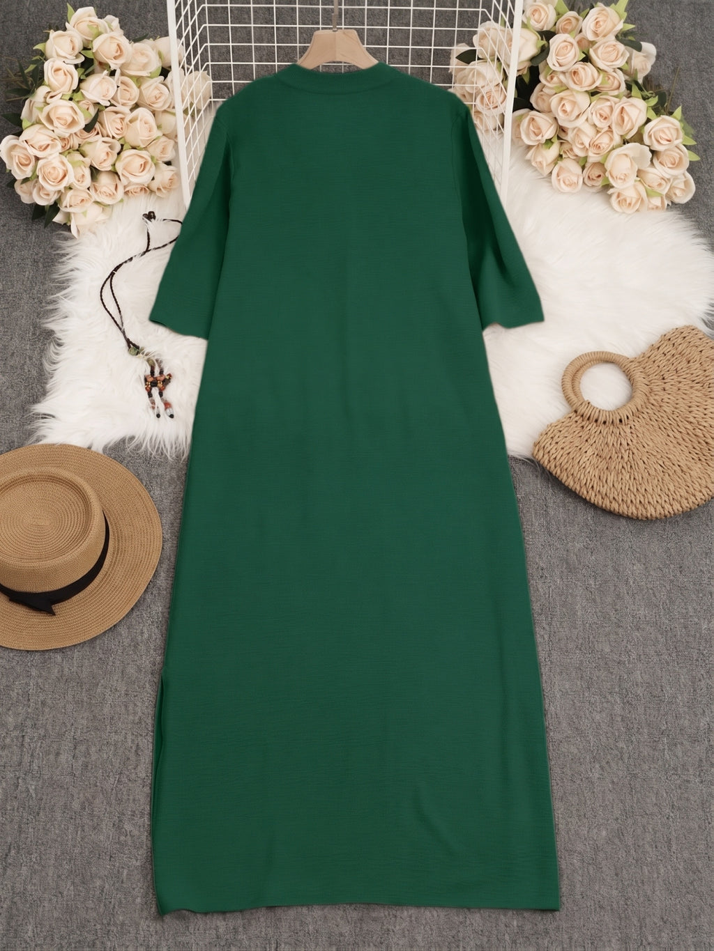 Robe longue grande taille — Caftan uni à fentes latérales