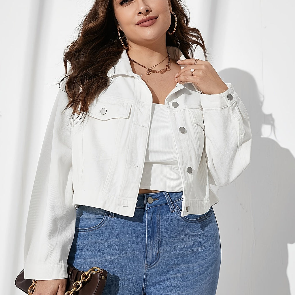 Veste grande taille, coupe oversize, col à revers, boutonnage — composition : 100% Coton