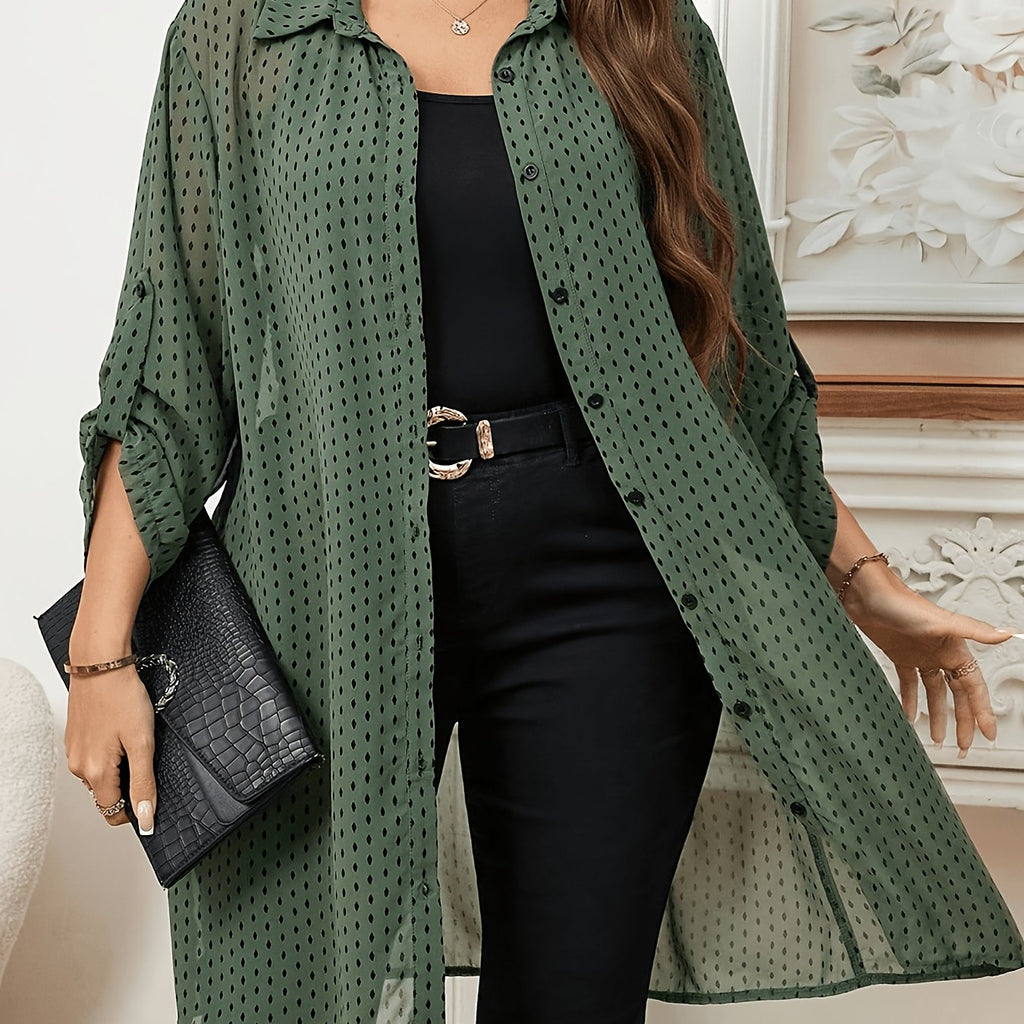 Chemise grande taille à pois, col polo, vu de dos
