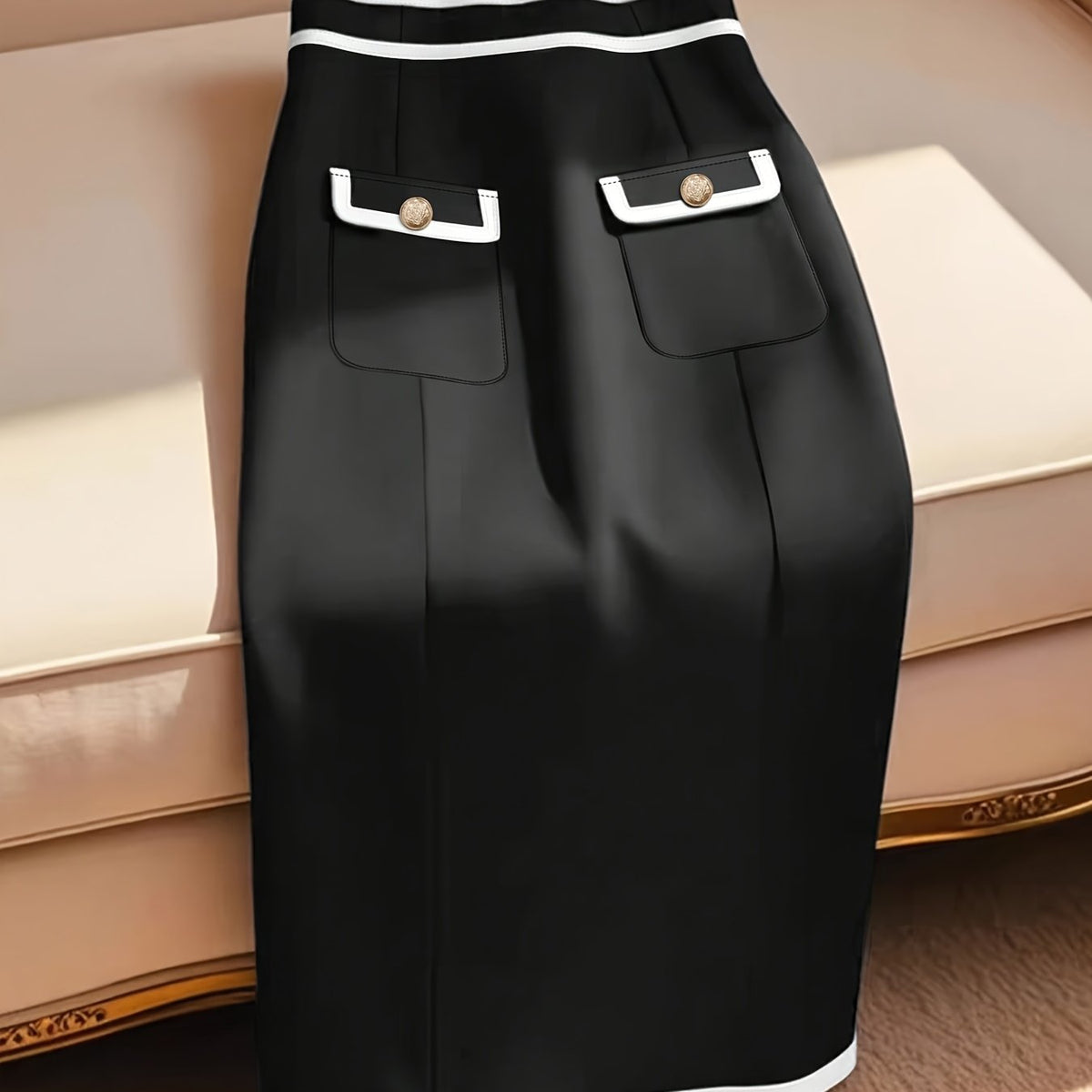 Jupe grande taille, coupe droite, poches pratiques, esprit décontracté — matière : polyester Image