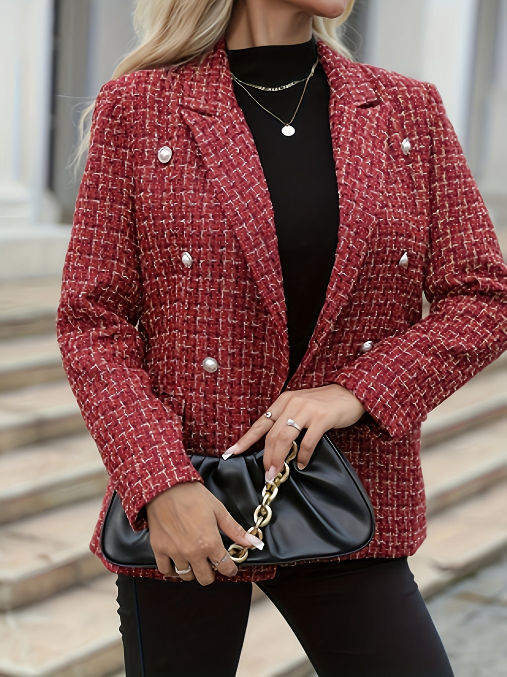 Blazer grande taille en tweed, doublure, tenue structurée, vu de dos