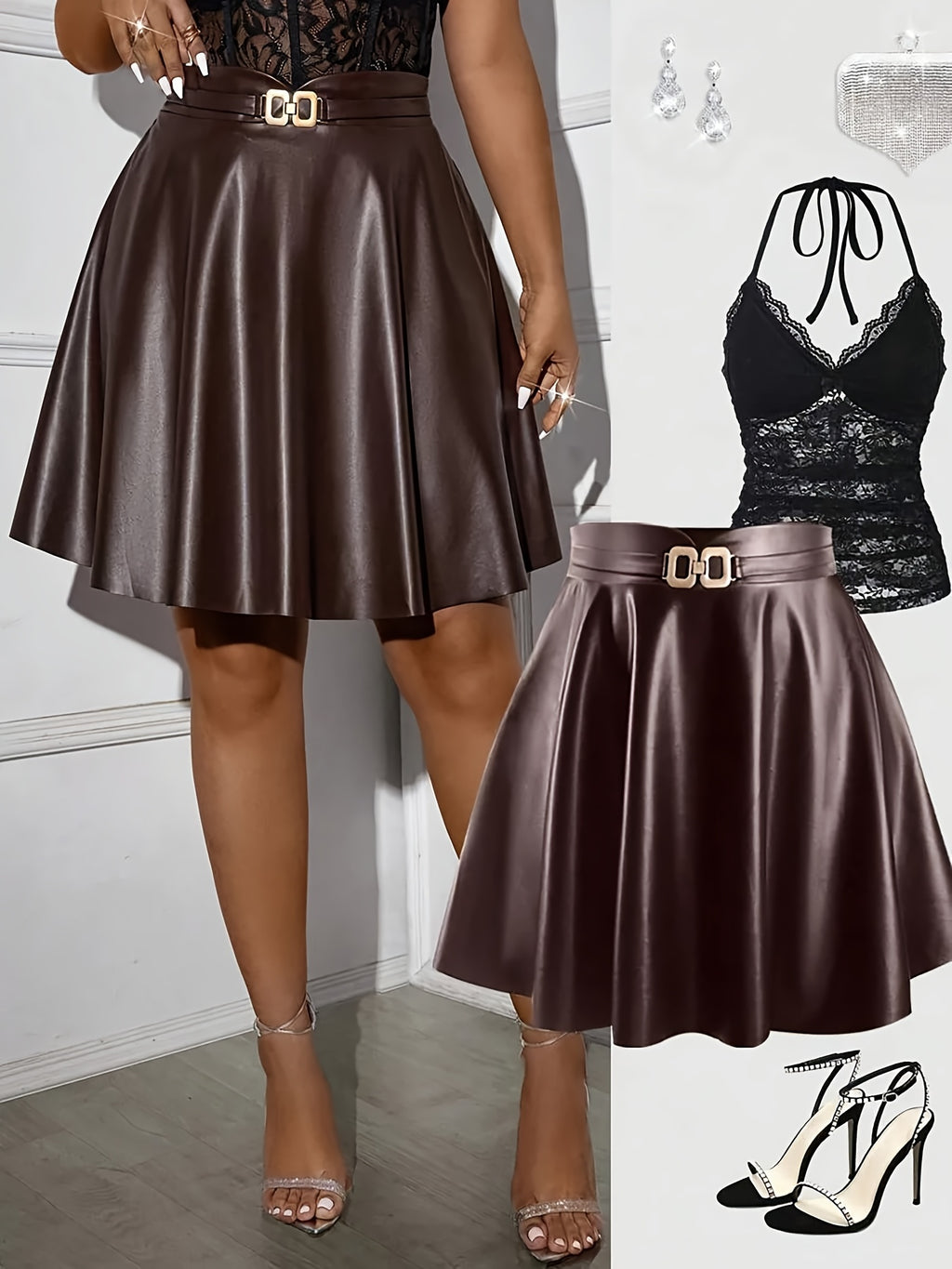 Jupe grande taille, coupe évasée, allure élégante, autre coloris