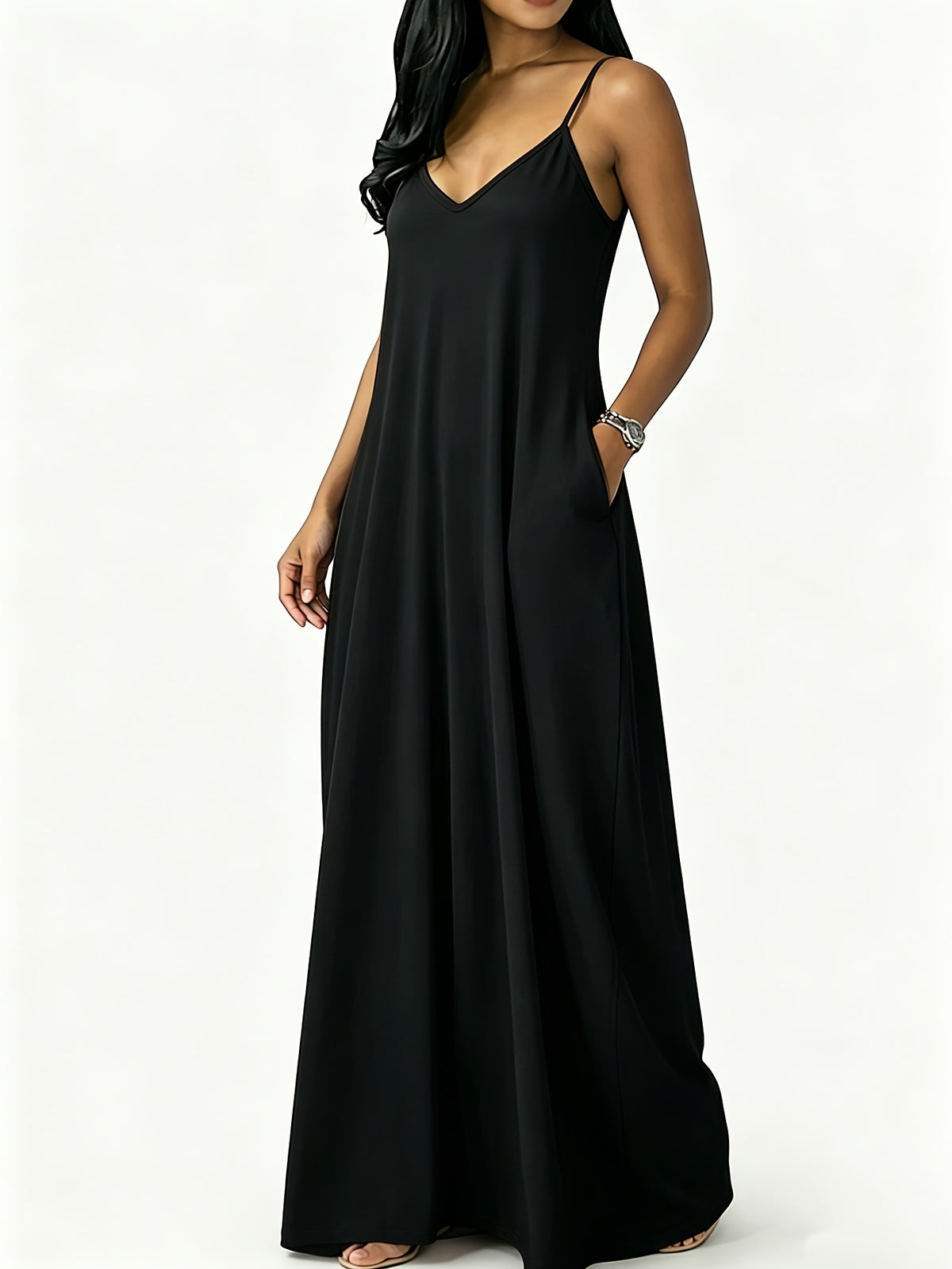 Robe longue grande taille — Fines bretelles et poches profondes
