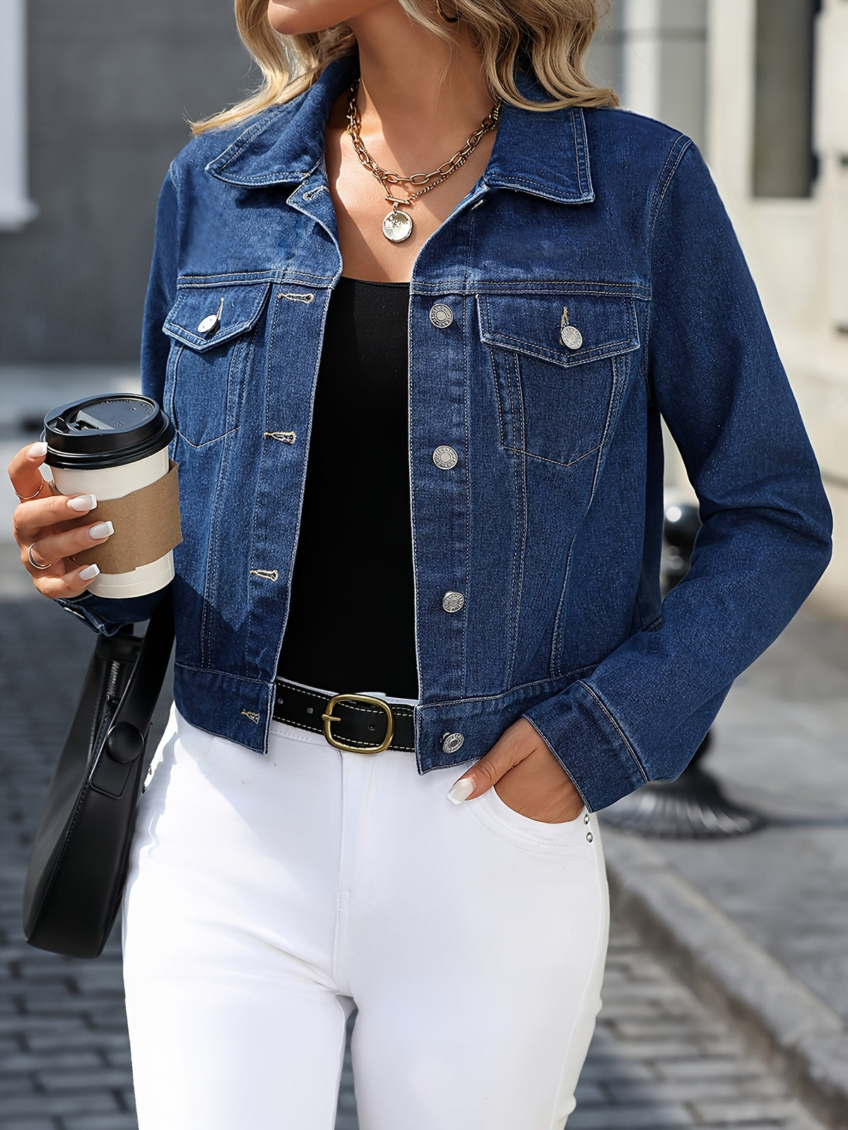 Veste grande taille, col à revers, boutonnage, manches longues