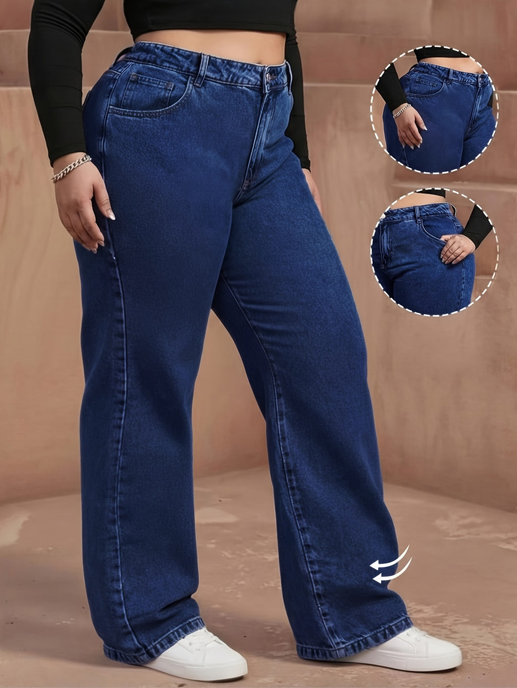 Jean grande taille, coupe droite, délavage doux, tenue franche, tissu opaque