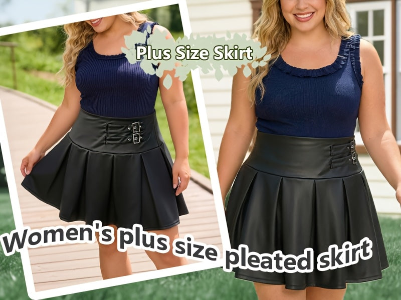 Jupe grande taille en cuir synthétique, plissés, allure cuir — composition : 70% Polyester, 25% Polyuréthane, 5% Élasthanne