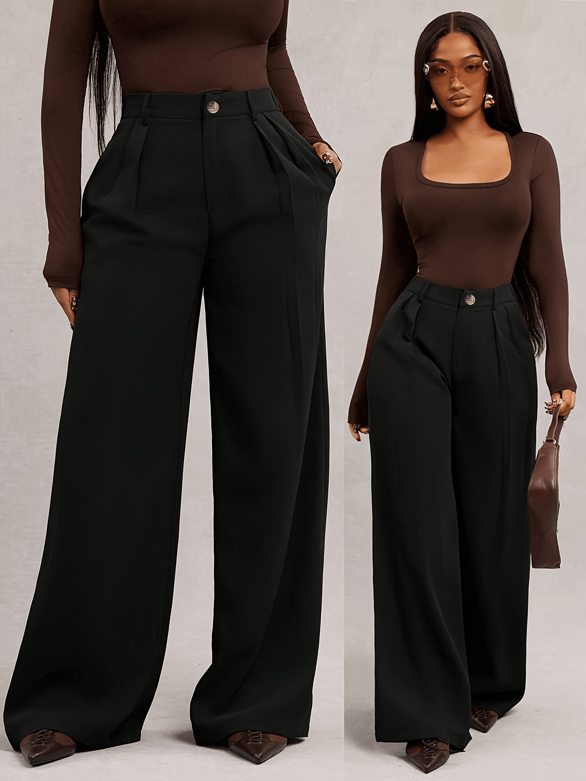 Pantalon grande taille, coupe droite, poches plaquées Image