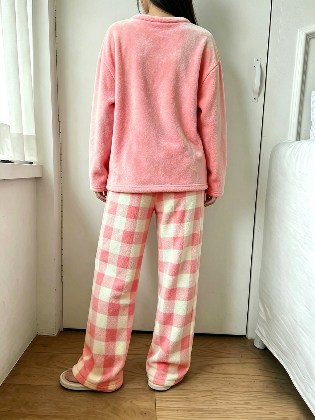 Pyjama grande taille à carreaux, chaleur d'hiver, esprit décontracté — composition : 100% Polyester