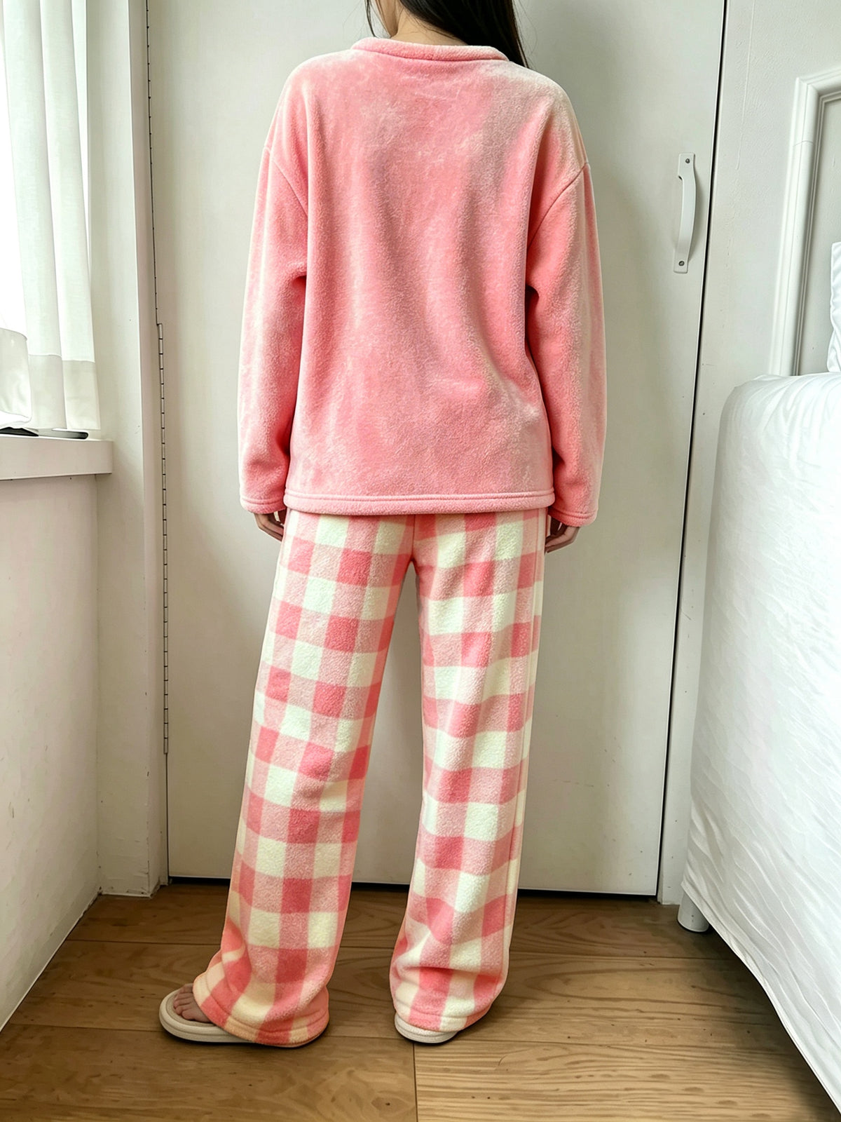 Pyjama grande taille à carreaux, chaleur d'hiver, esprit décontracté — composition : 100% Polyester Image