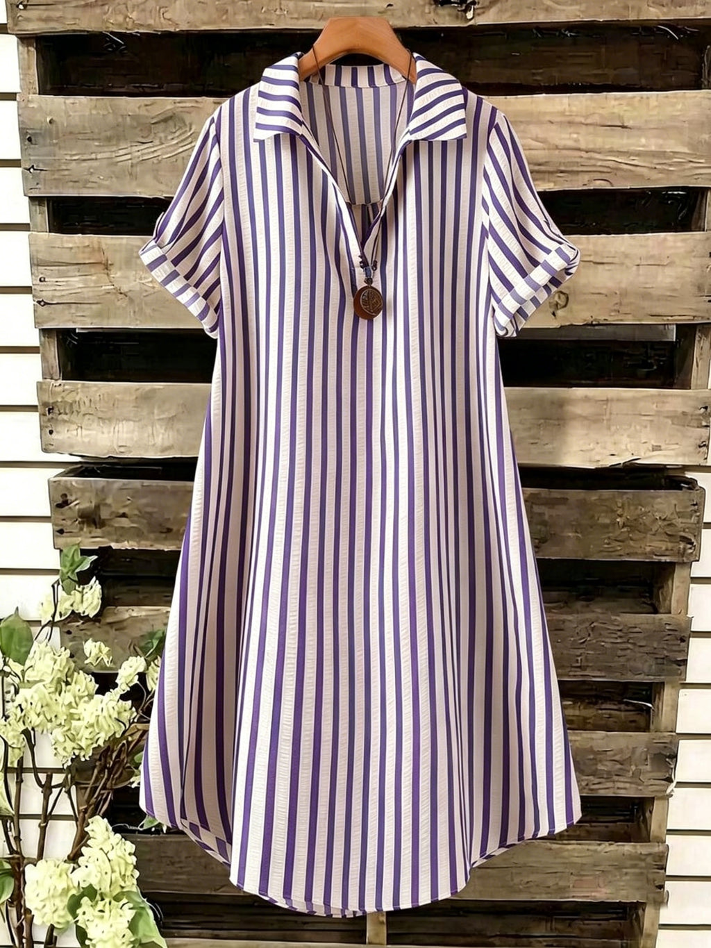 Robe chemise grande taille — Rayée verticale en sept coloris