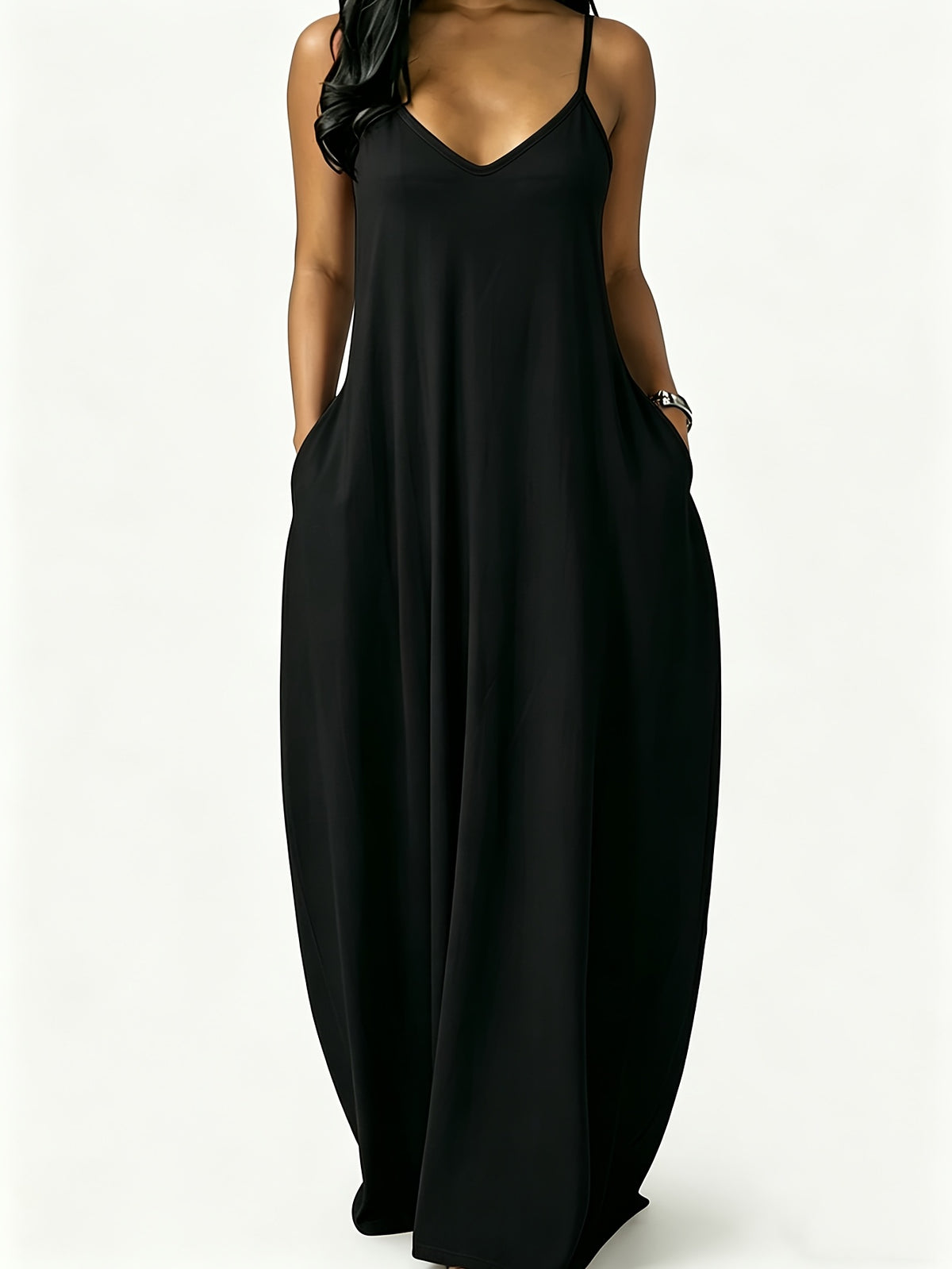 Robe longue grande taille — Fines bretelles et poches profondes