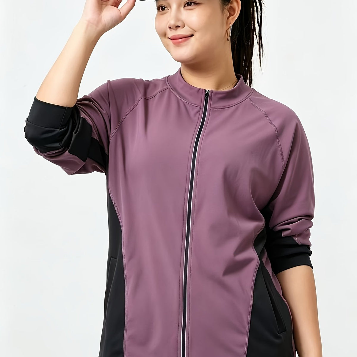 Veste grande taille, coupe ample, manches longues, tissu opaque