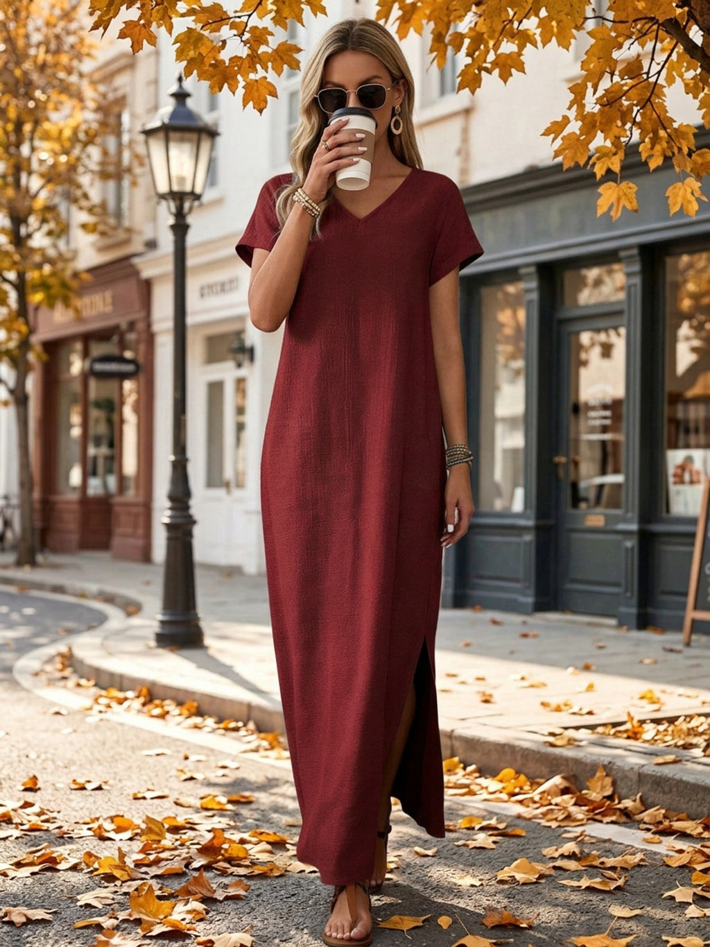 Robe longue grande taille — Viscose froissée et fentes hautes