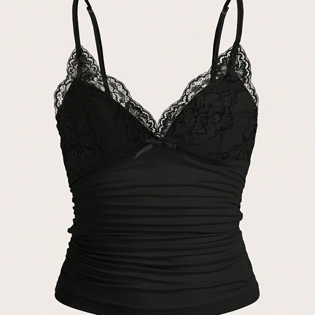 Débardeur grande taille en dentelle, effet ajouré, plissé — matière : polyester