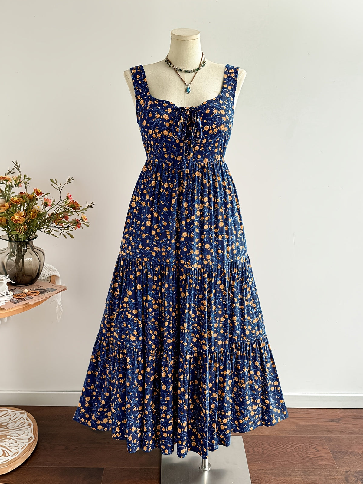 Robe longue grande taille — Viscose bohème à dos smocké