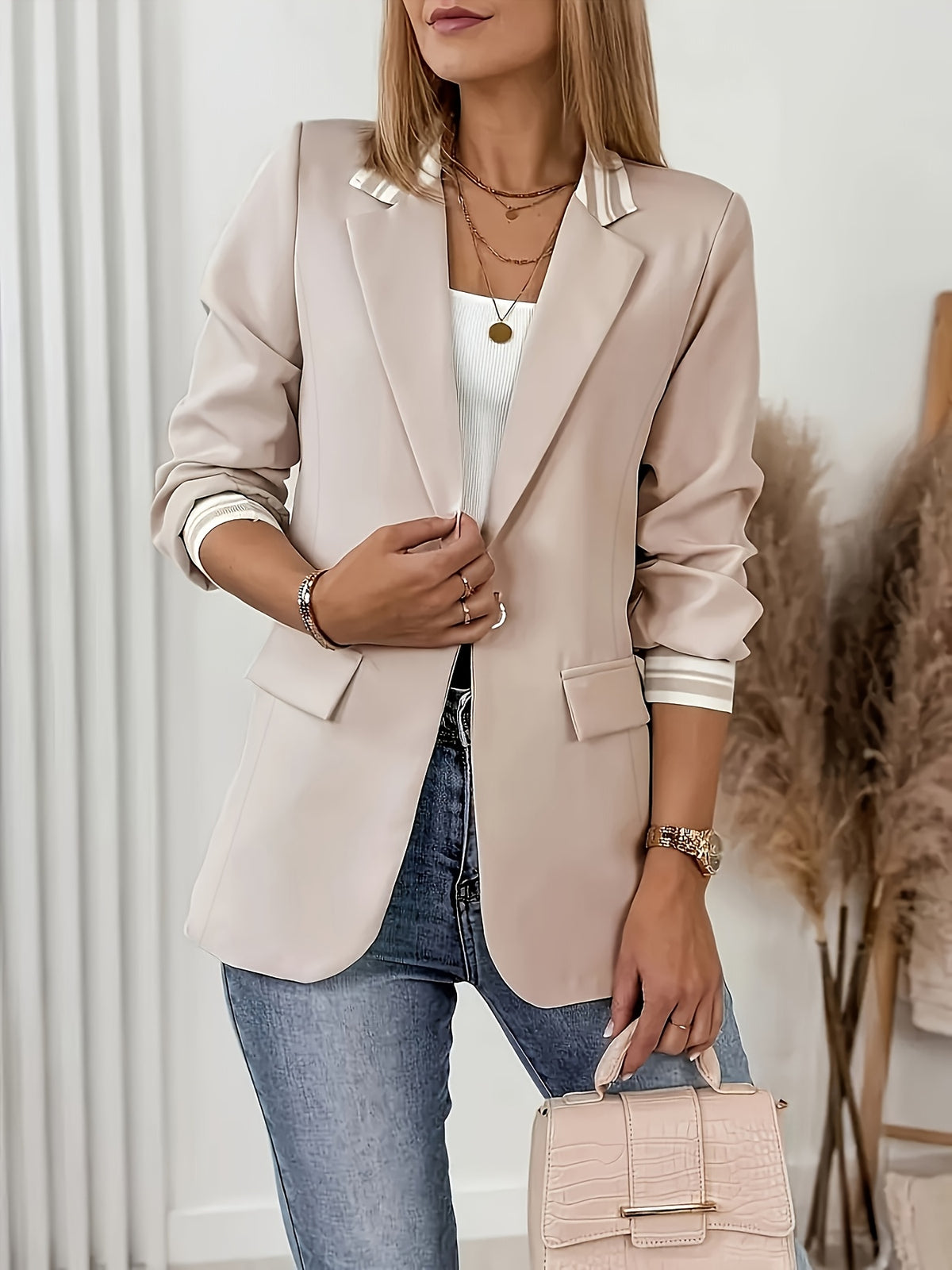 Veste grande taille à carreaux, poches pratiques Image