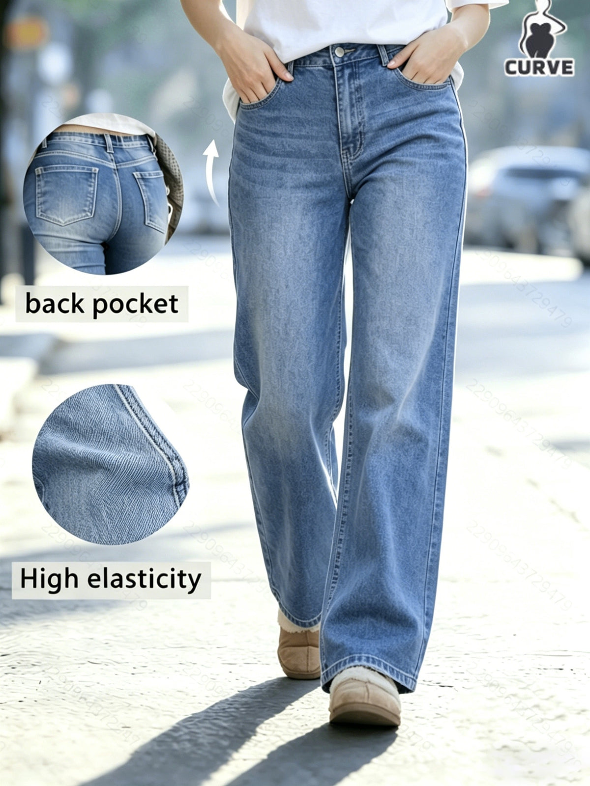 Jean grande taille, coupe oversize, ceinture assortie, tenue franche, visuel produit