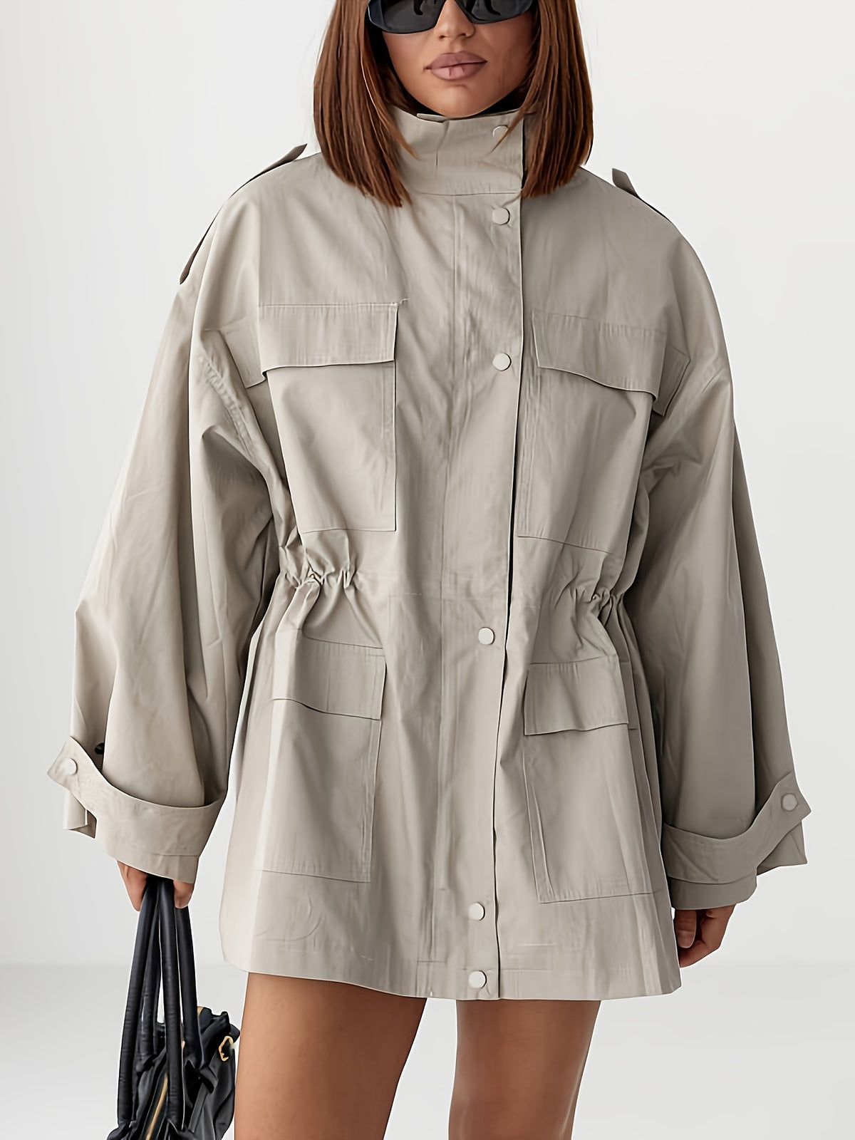Manteau grande taille, coupe ample, manches longues — composition : 100% Polyester