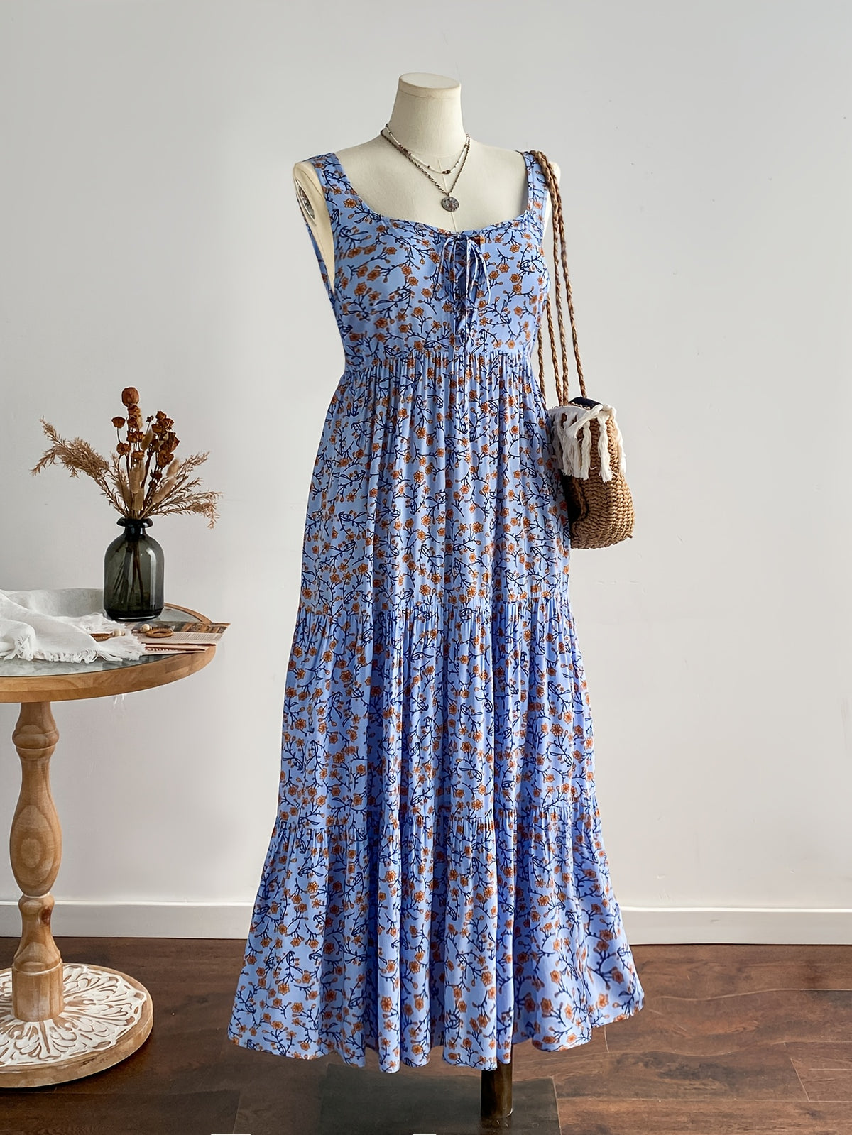 Robe longue grande taille — Viscose bohème à dos smocké