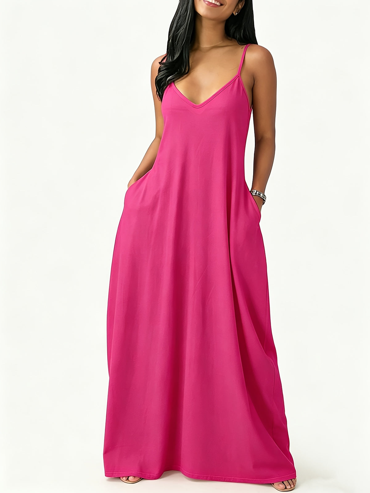 Robe longue grande taille — Fines bretelles et poches profondes