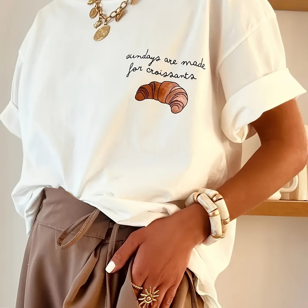 T-shirt grande taille, col rond, manches courtes, esprit décontracté — matière : polyester
