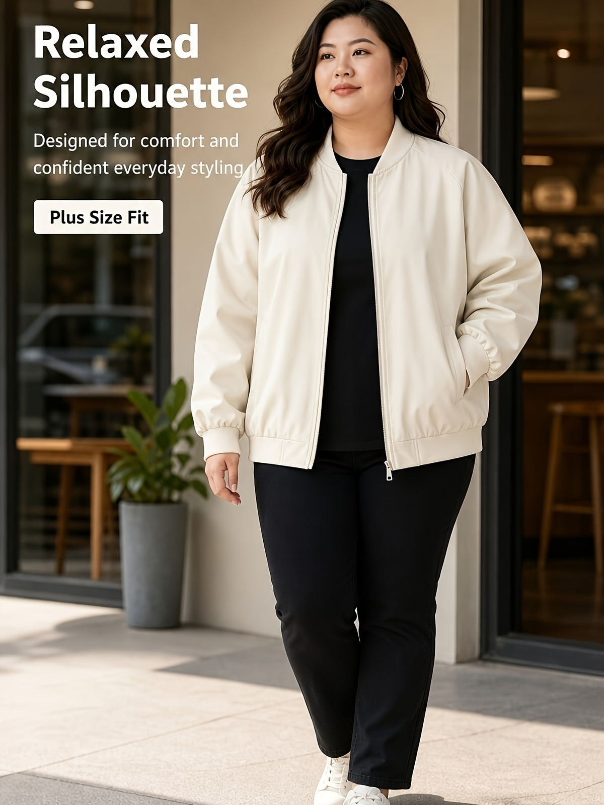 Veste grande taille, coupe oversize, fermeture zippée, autre coloris