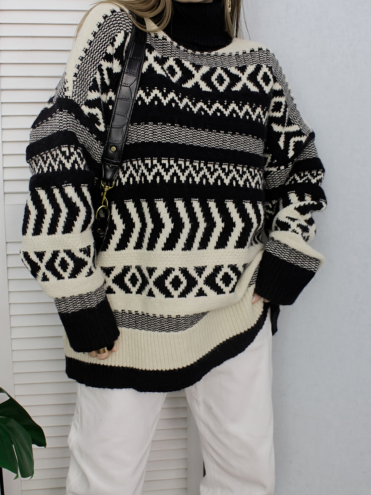 Pull grande taille, col roulé, manches longues, toucher moelleux
