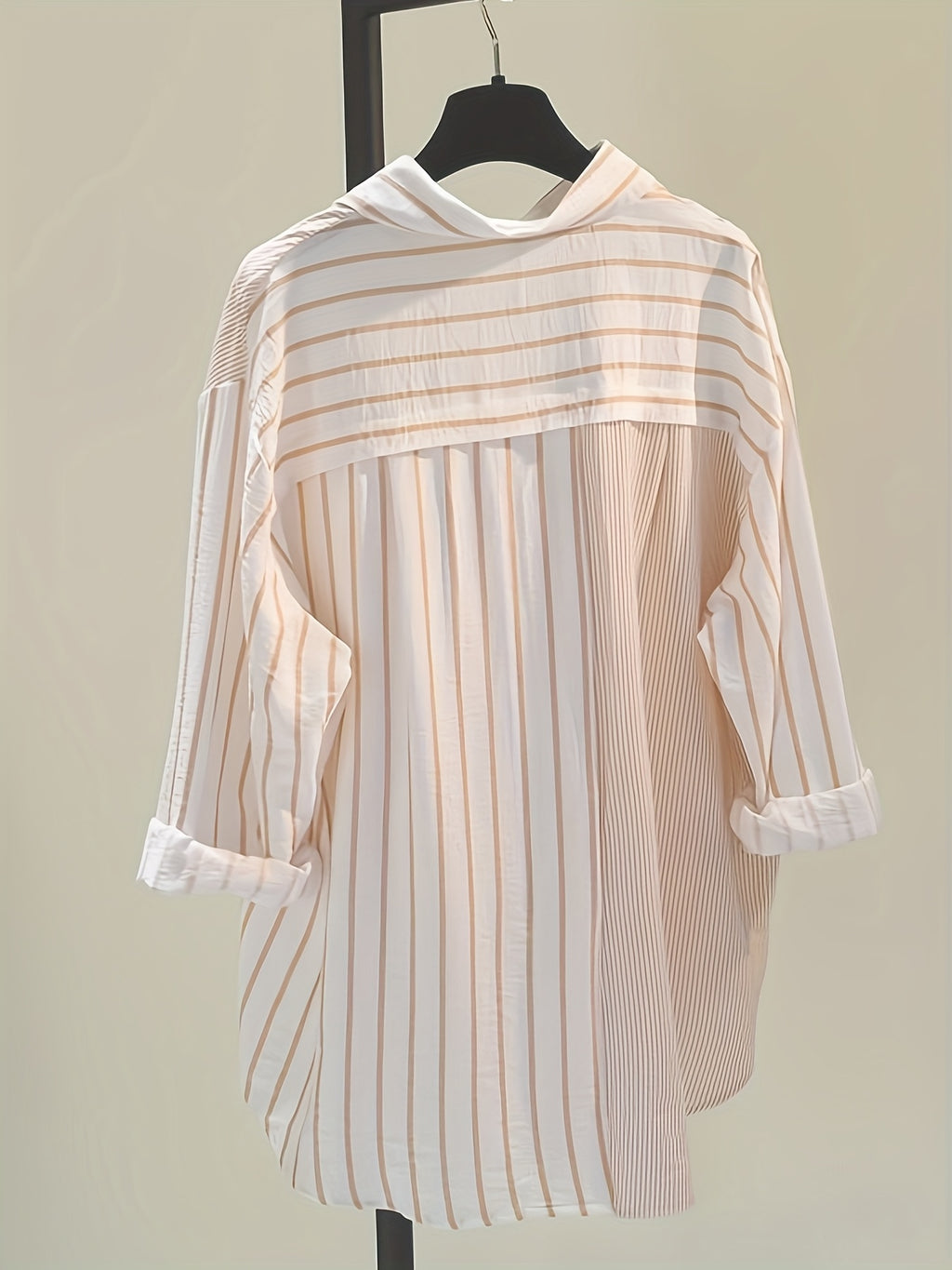 Chemise grande taille à rayures, manches longues, tombé fluide, visuel produit