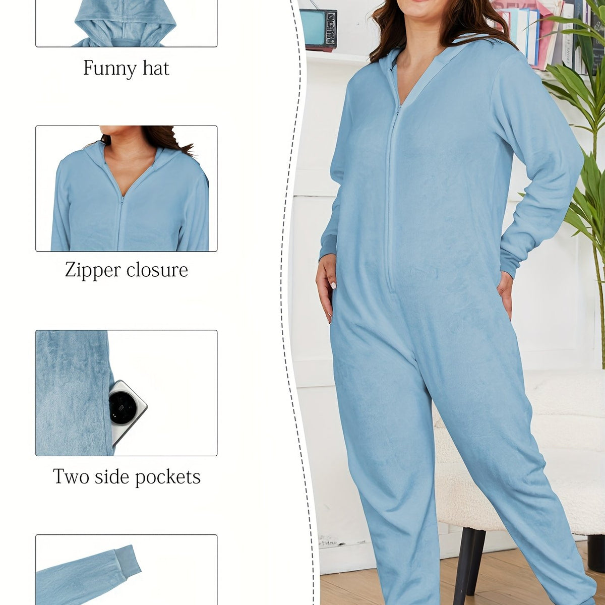 Combinaison grande taille, coupe oversize, capuche, chaleur d'hiver, tissu opaque