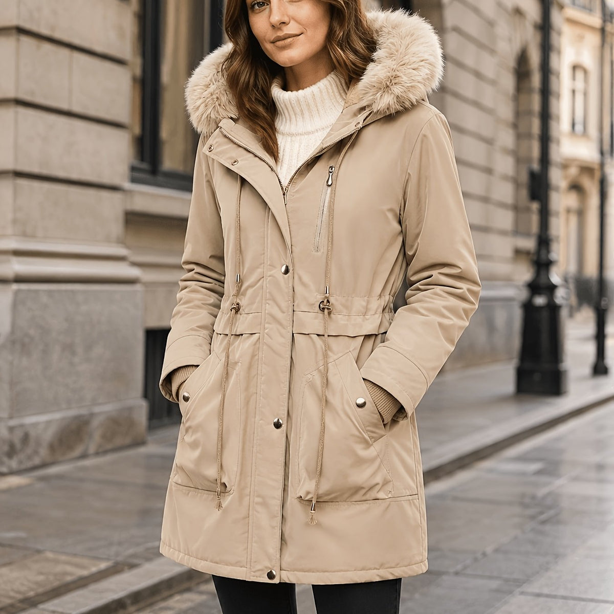Manteau grande taille, chaleur d'hiver, tissu épais — composition : 100% Polyester