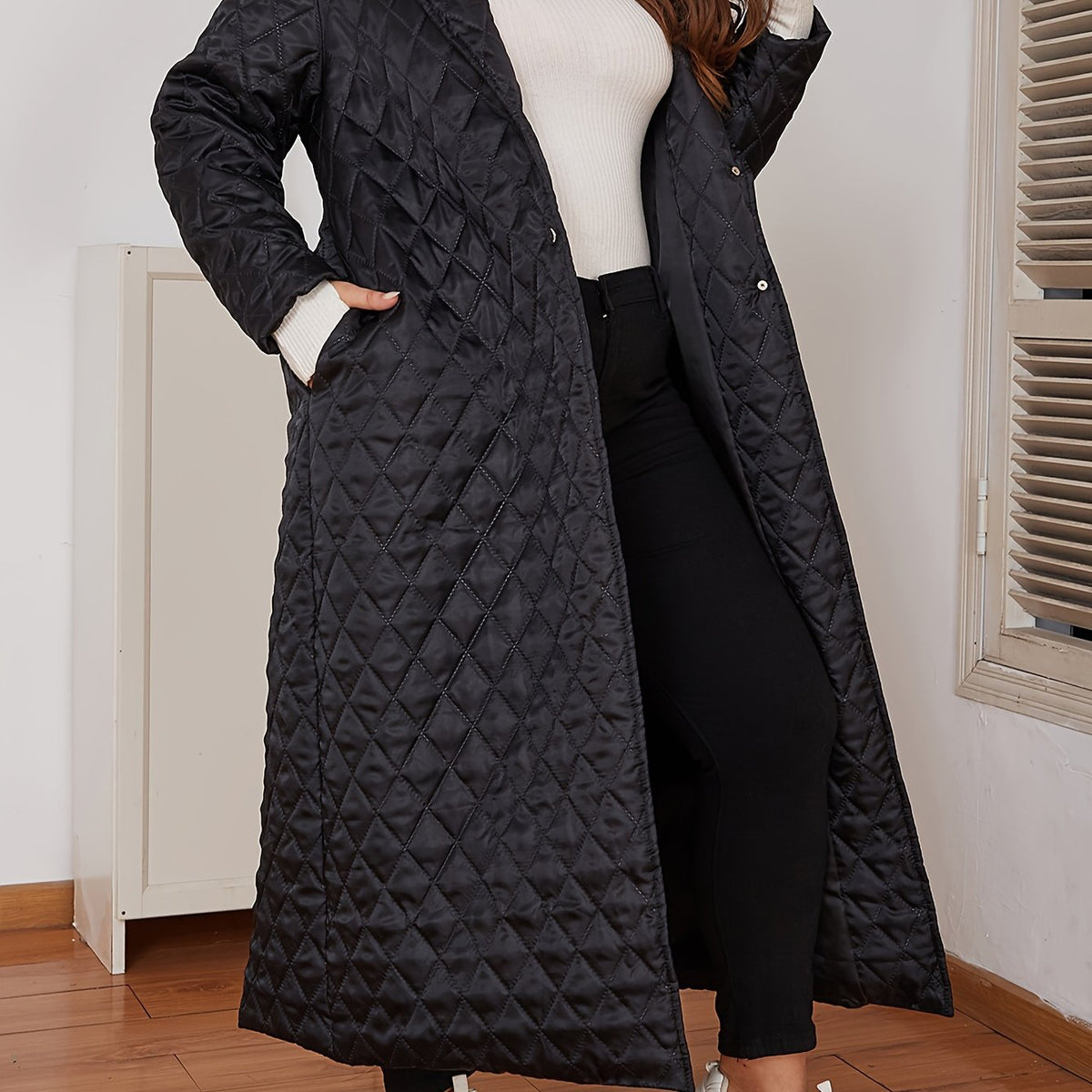 Manteau grande taille, col V, chaleur d'hiver — composition : 100% Polyester Image