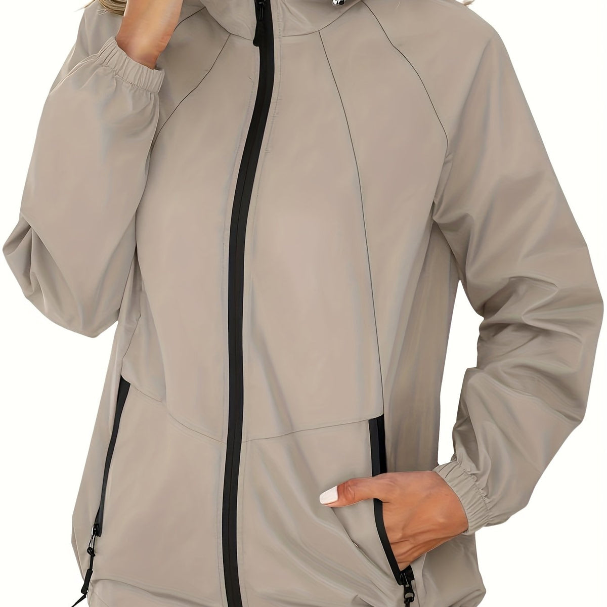 Manteau grande taille, fermeture zippée, esprit trench, vu de dos