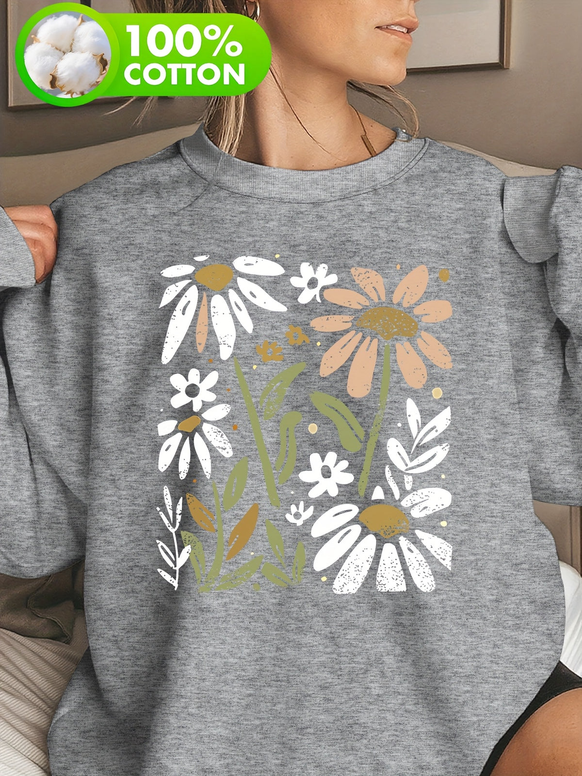Sweat grande taille, col rond, toucher naturel, chaleur d'hiver, vue de profil