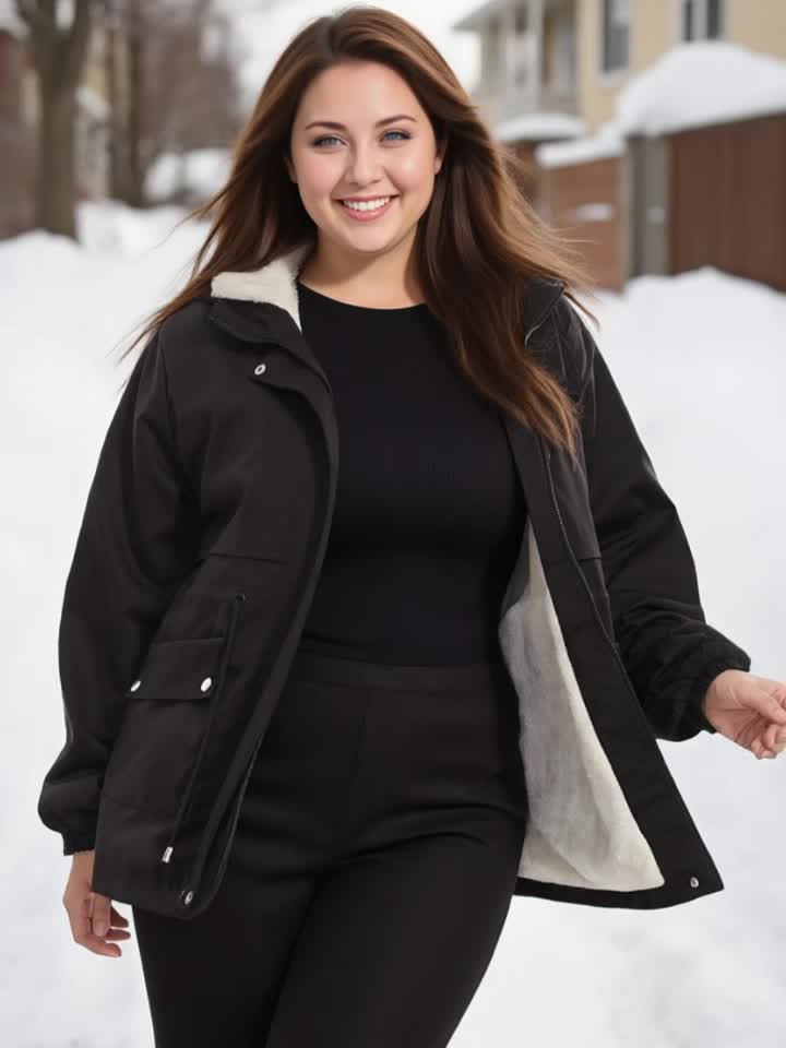 Veste grande taille, coupe oversize, cordon de serrage, capuche, détail du col