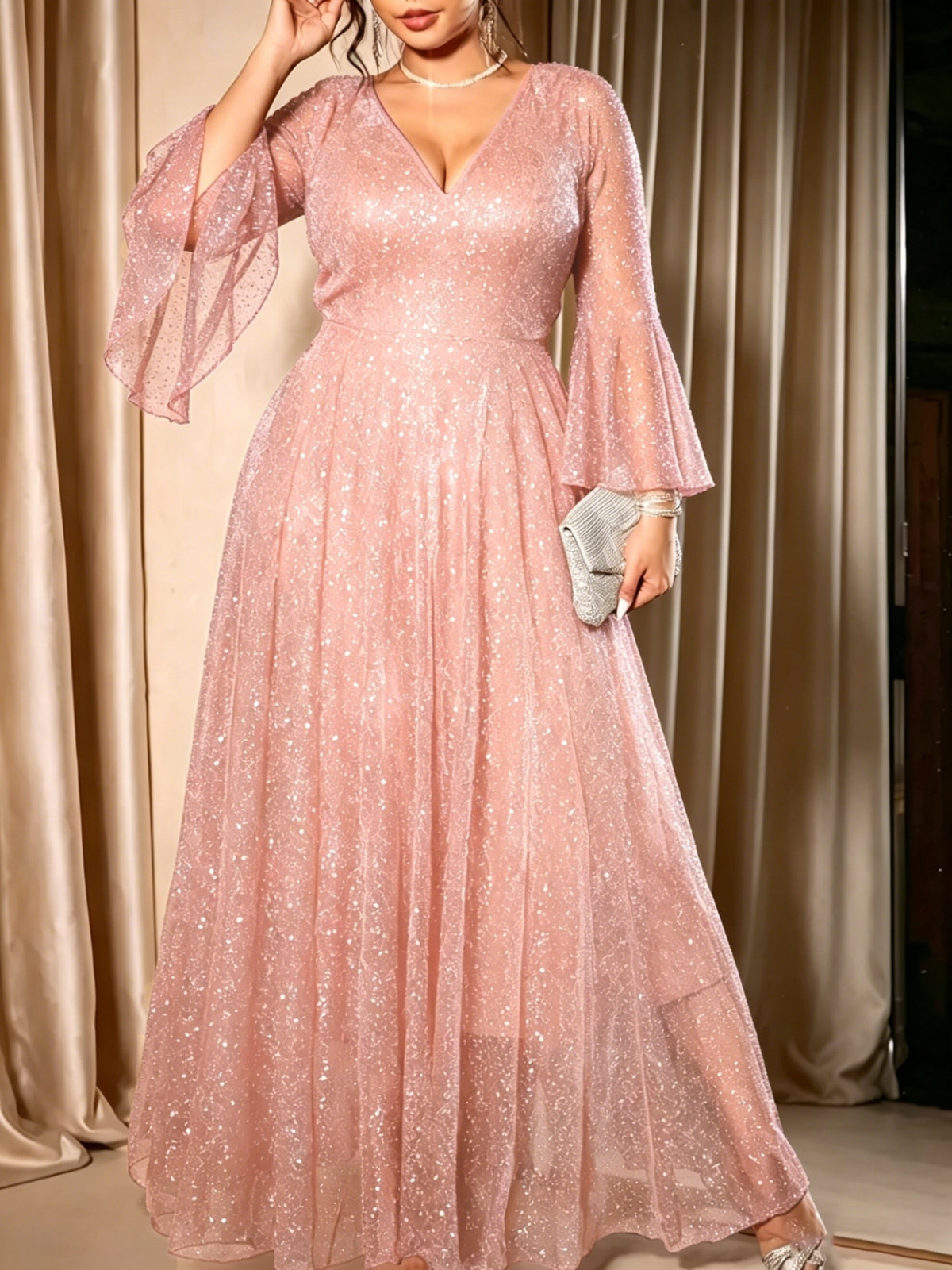 Robe longue grande taille — Surjupe de résille pailletée