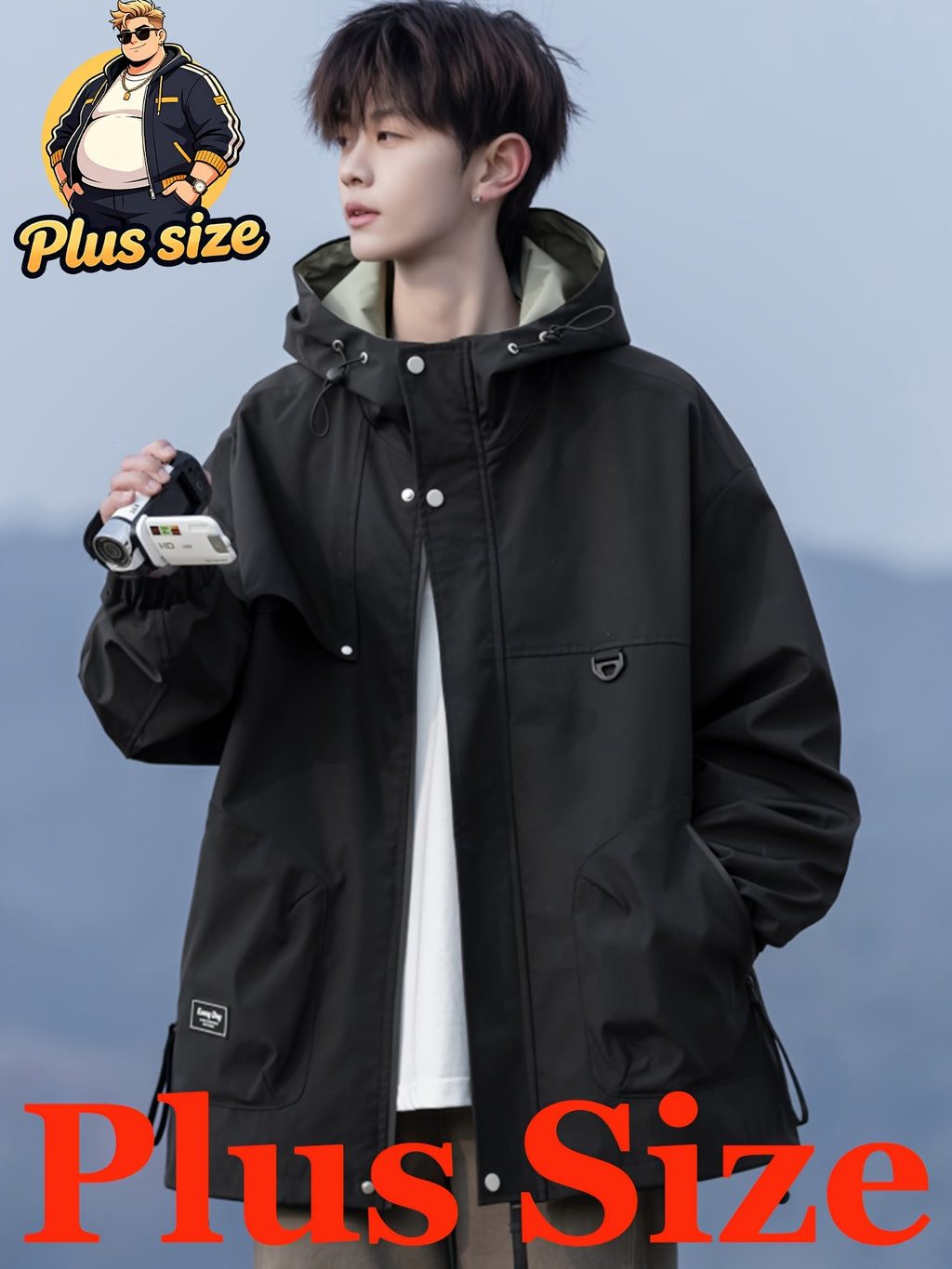 Veste grande taille, coupe ample, poches pratiques, coupe-vent, mise en situation