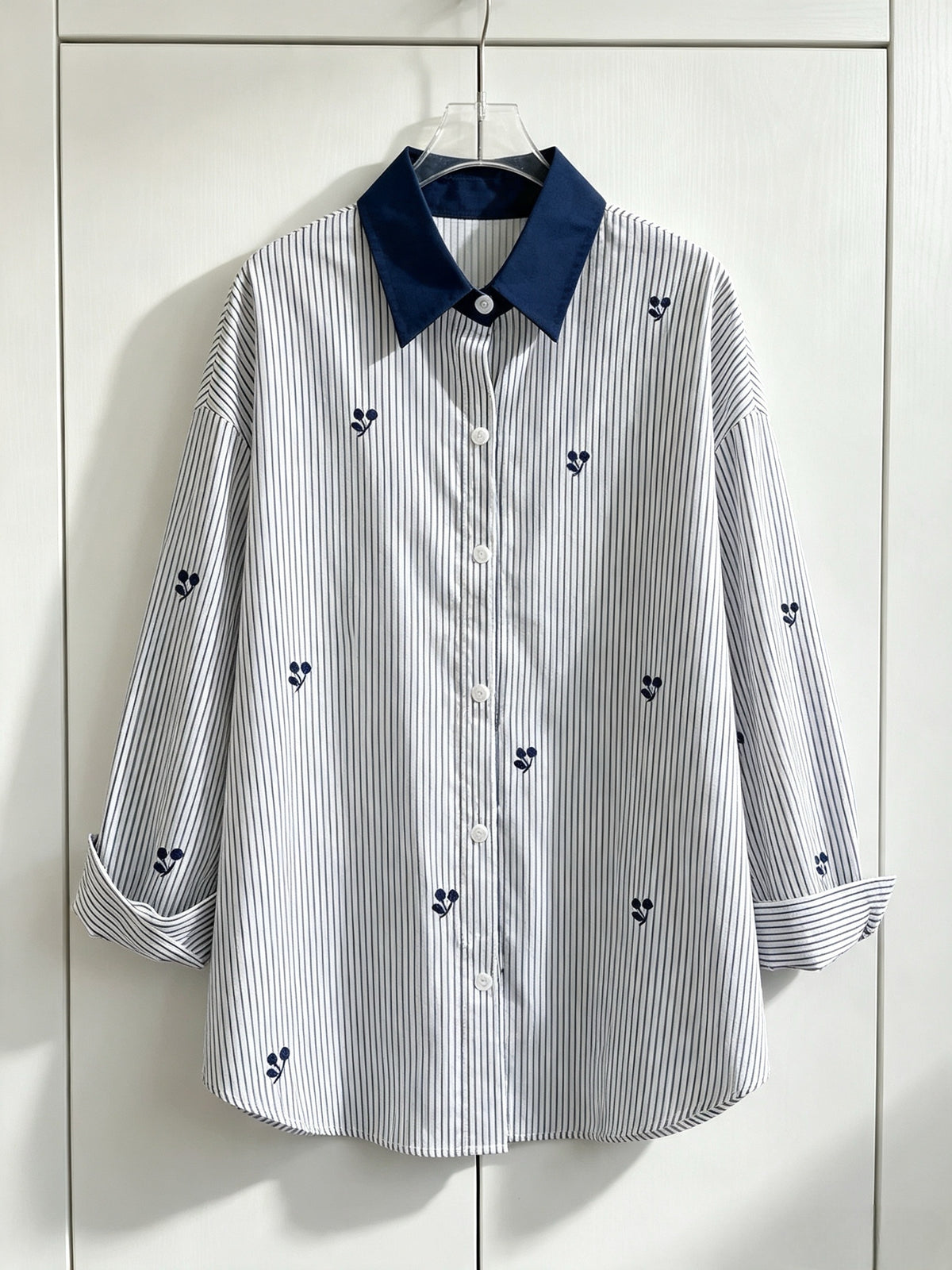 Chemise grande taille à rayures, manches longues, color block, vu de dos