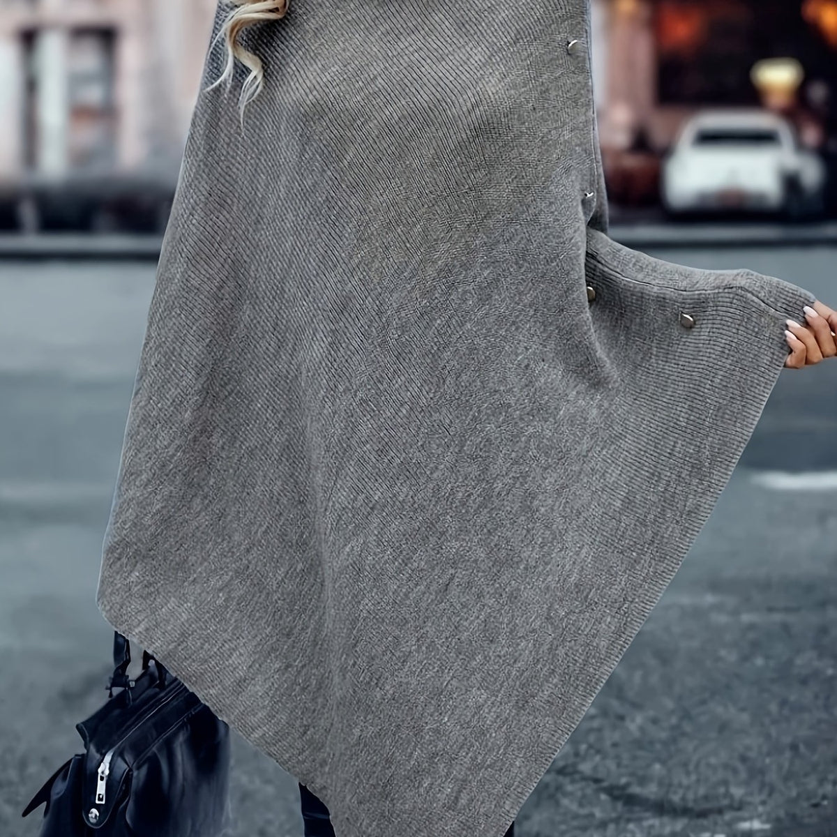Pull grande taille, coupe oversize, maille côtelée, chaleur d'hiver — matière : polyester Image