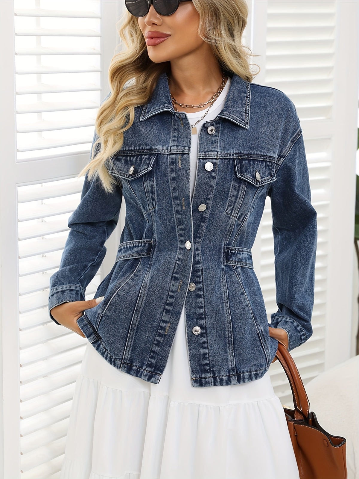 Veste grande taille, col à revers, boutonnage, manches longues