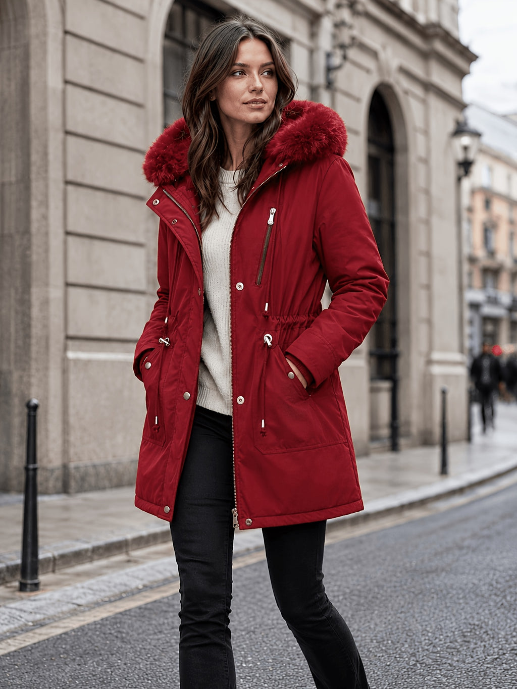 Manteau grande taille, chaleur d'hiver, tissu épais, vue de profil
