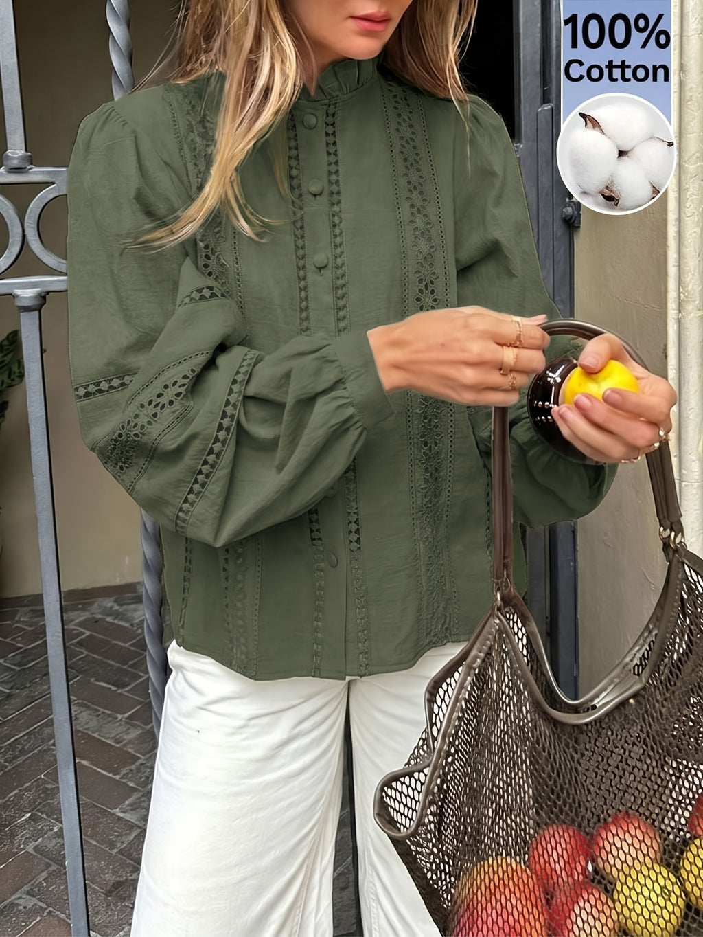 Blouse grande taille, coupe oversize, manches longues, toucher naturel, mise en situation