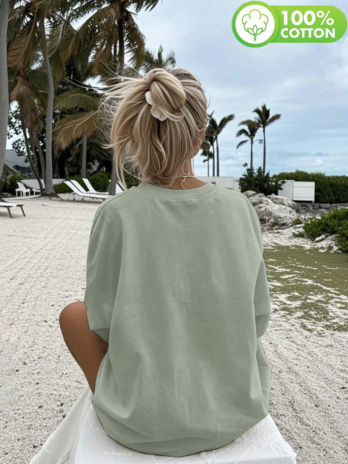 T-shirt grande taille à imprimé fleuri, manches longues, toucher naturel, autre coloris